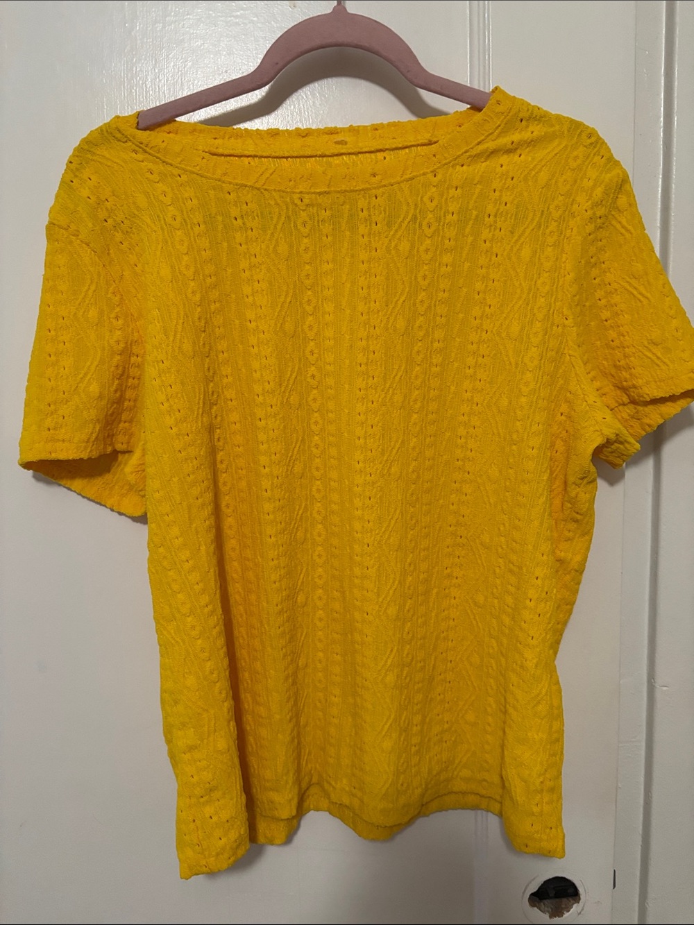 Yellow Open Knit Short Sleeve Women's Top summertime barbeque picnic